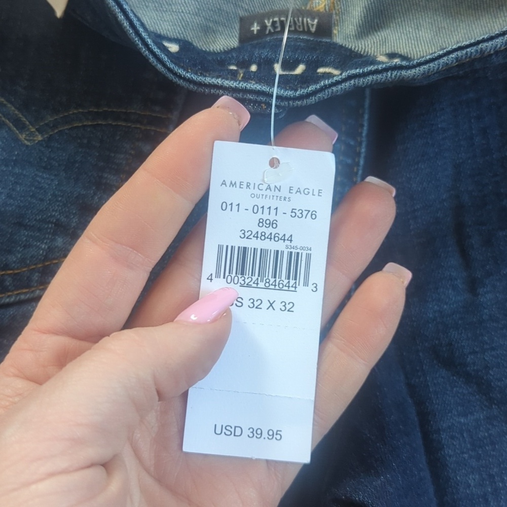 American Eagle Dark Wash Original Straight Airflex + Denim Jean 32/32 - Picture 8 of 8